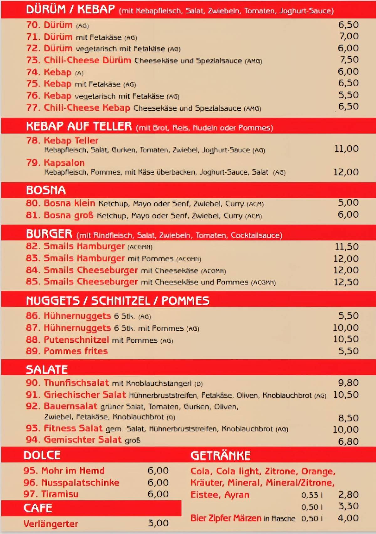 Kartenfoto Kebap, Salate und Getränke