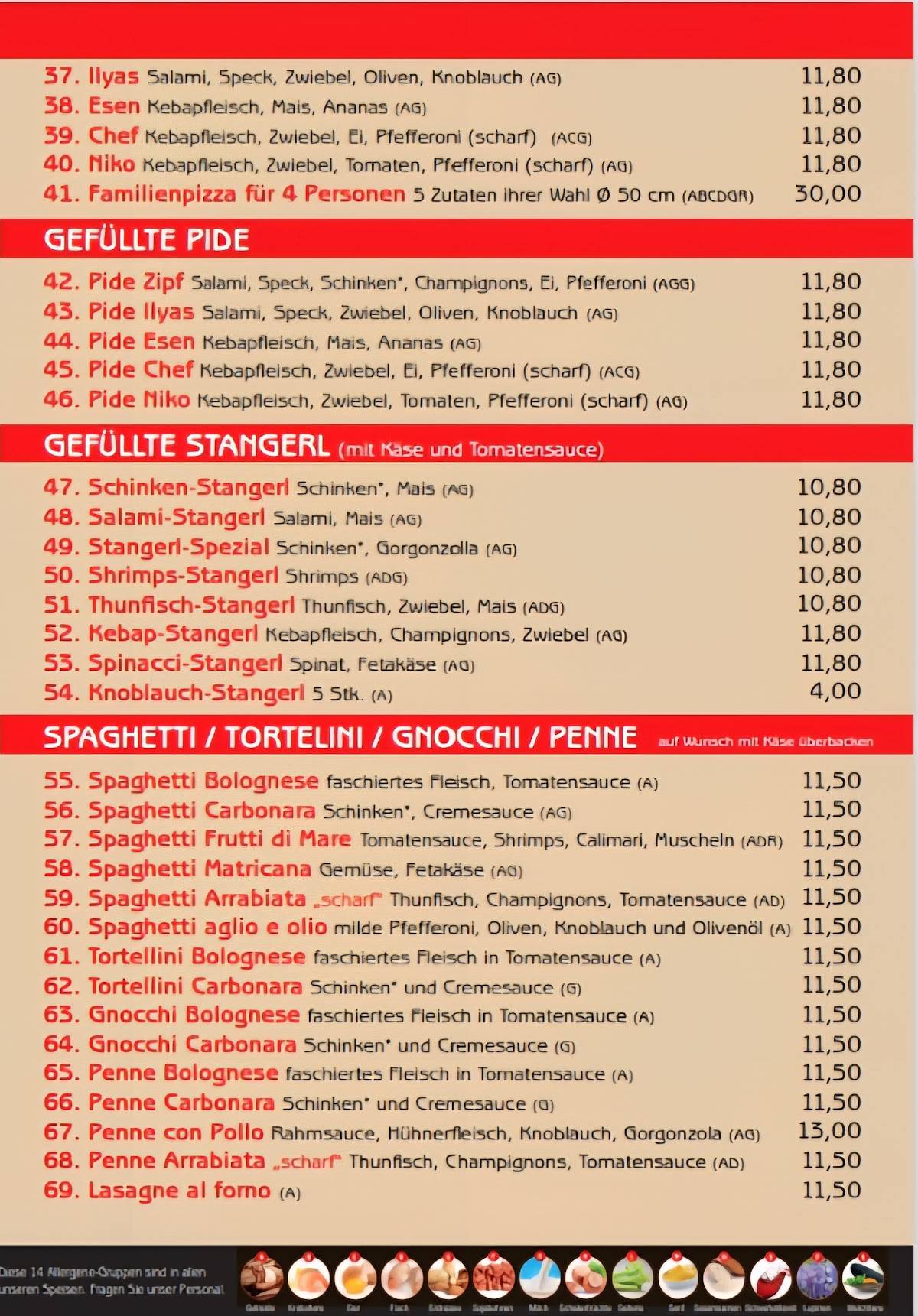Kartenfoto Pide und Pasta